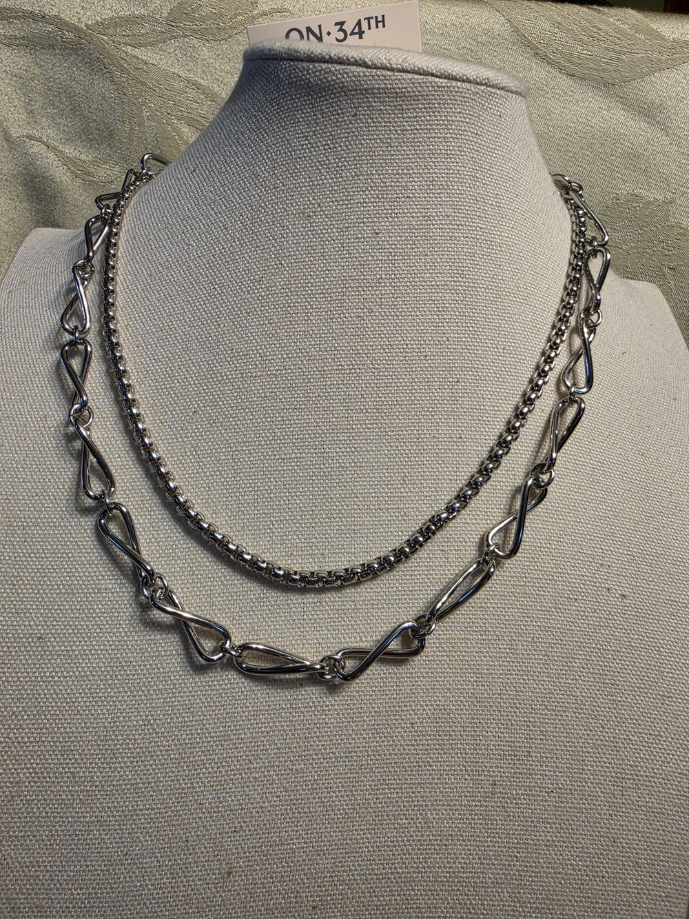 #1214 Silver Layered Chain Necklace - Silver